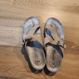 Mephisto Women's Taupe Suede Buckle Slide Sandals, Suede, Hiking,